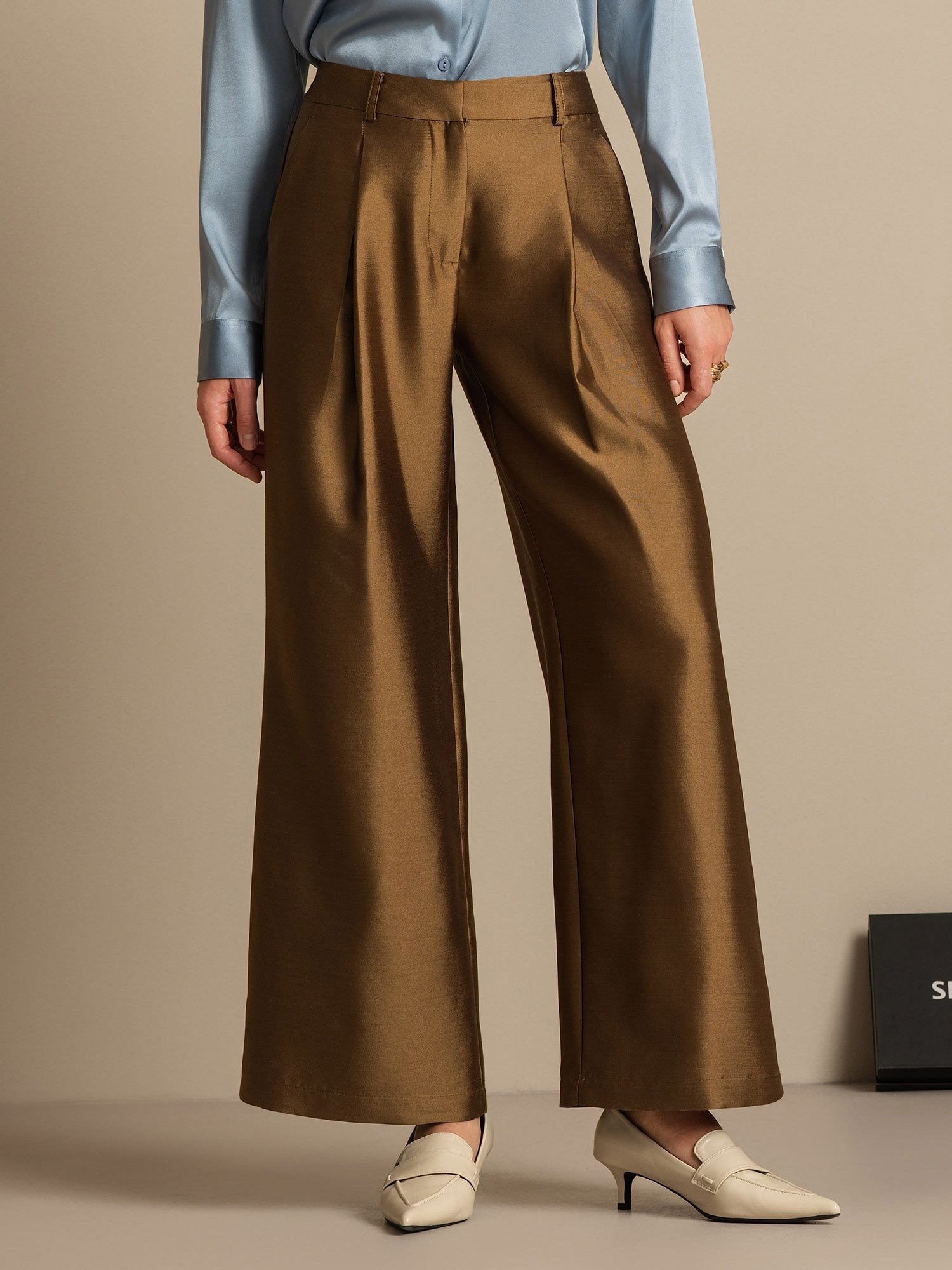 [Bronze] SilkSilky-UK 32Momme Silk-Wool Blend Womens Pants 001,