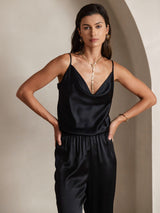 [Black] SilkSilky-UK Spaghetti Strap Cowl Neck Camisole 004