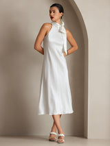 [White] SilkSilky-UK Sleeveless Tie Neck Dress 006