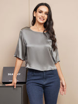 [Dark Gray] SilkSilky-UK Half Sleeve Scoop Neck Women's T-Shirt 005