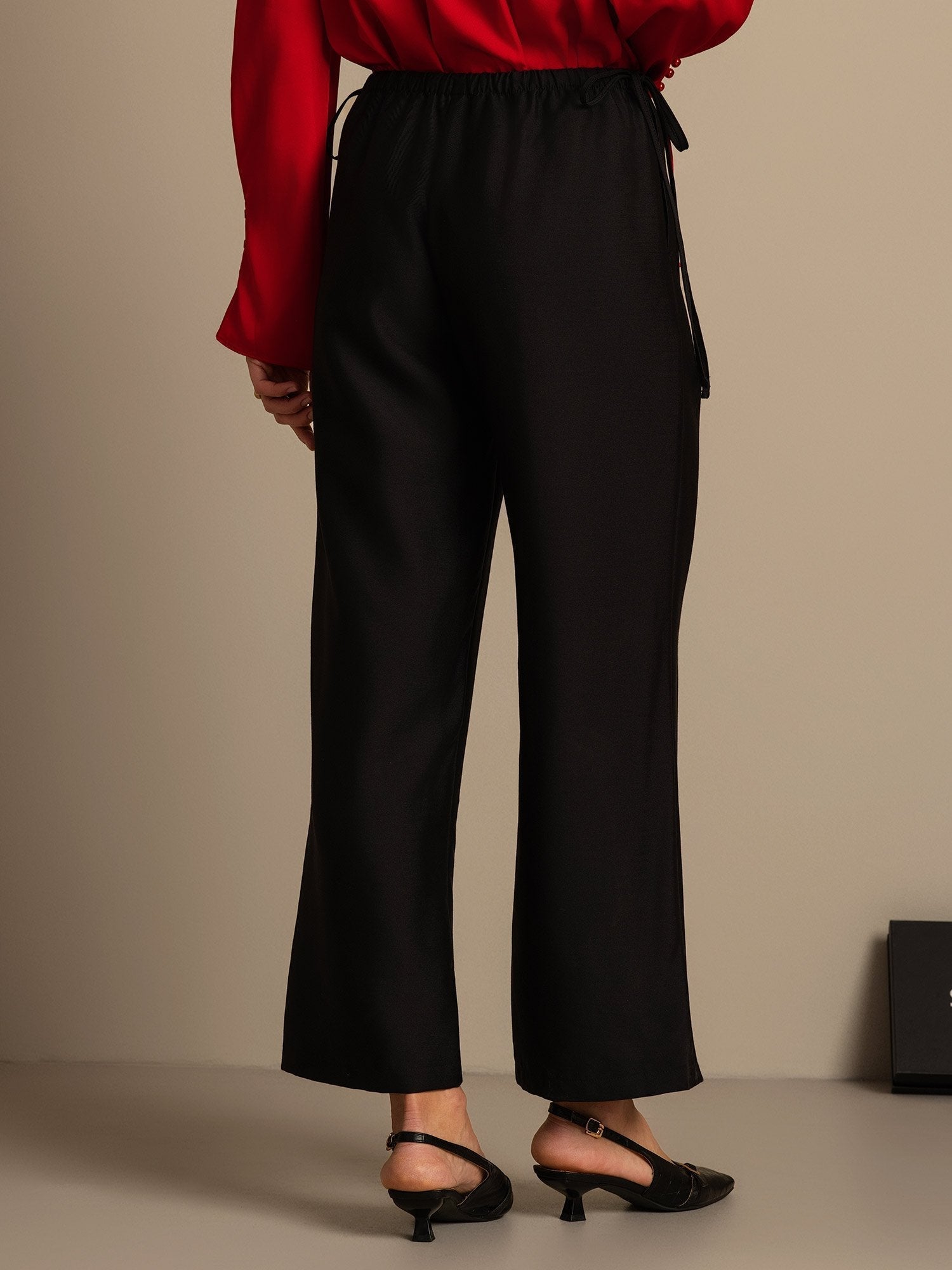 [Black] SilkSilky-UK 32Momme Silk-Wool Blend Womens Pants 002,