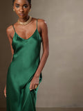 SilkSilky-UK Pure Silk Sleeveless Round Neck Dress Green 003