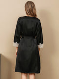 SilkSilky UK Pure Silk 3/4 Sleeve Nightgown&Robe Set Black 004