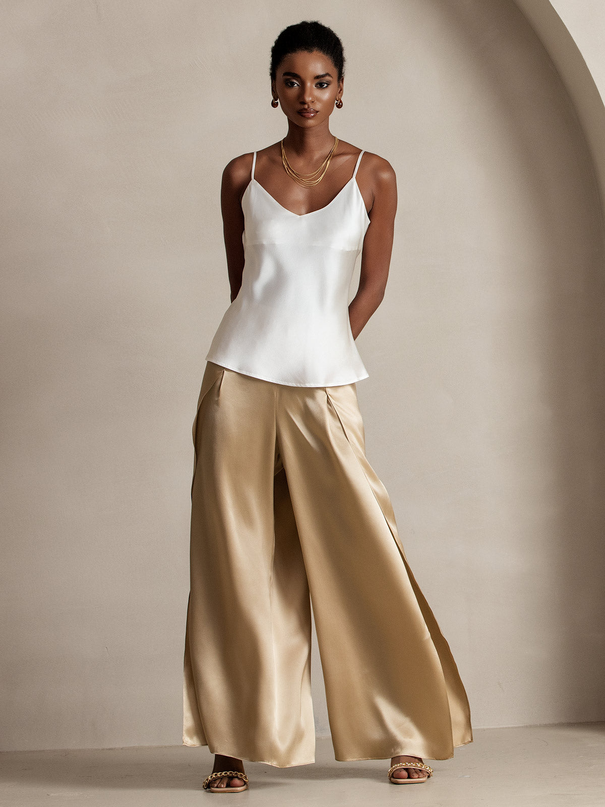 [Champagne] SilkSilky-UK 19Momme Silk Split Women's Pants 004