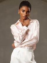 [Pink] SilkSilky-UK Long Sleeve Lapel Collar Women's Shirt 003