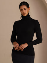 [Black] SilkSilky-UK Long Sleeve Turtle Neck Women's T-Shirt 001