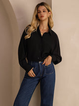 [Black] SilkSilky-UK Long Sleeve Lapel Collar Women's Shirt 005