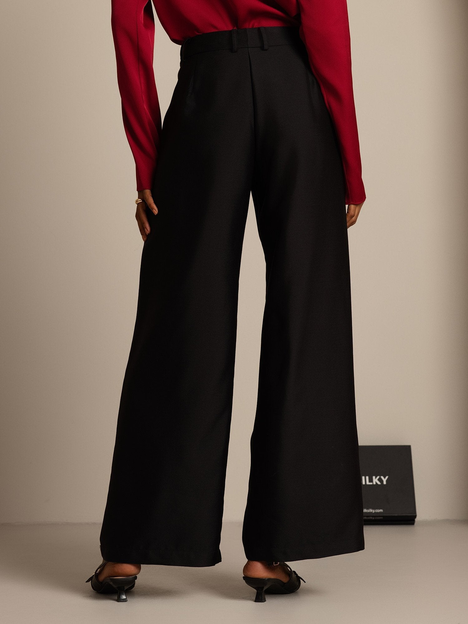 [Black] SilkSilky-UK 32Momme Silk-Wool Blend Womens Pants 002,