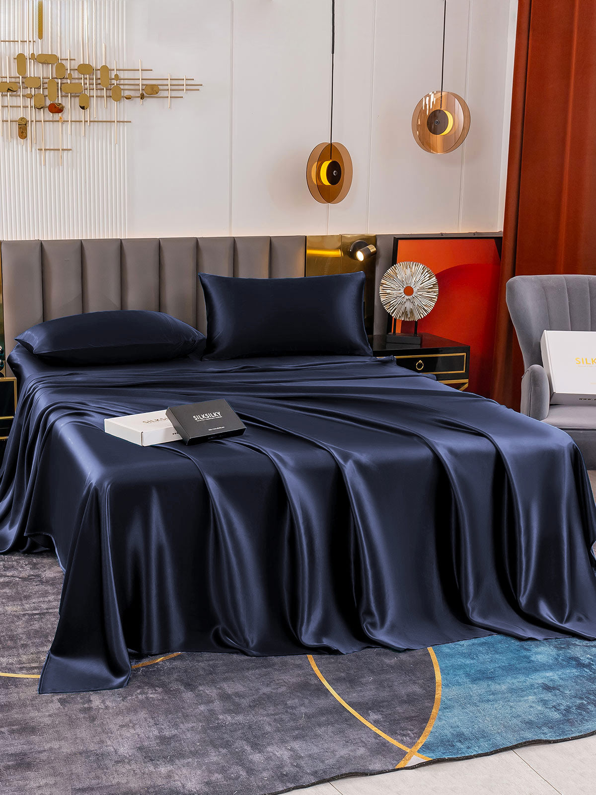 [Dark Blue] SilkSilky-UK 19Momme Pure Silk Bedding Set 005