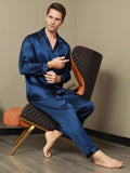 SilkSilky UK Pure Silk Long Sleeve Lapel Men's Pyjamas DarkBlue 008