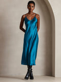 SilkSilky-UK Pure Silk Sleeveless Round Neck Dress Teal 005