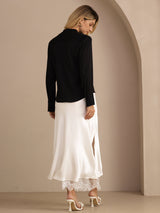 [Black] SilkSilky-UK Long Sleeve Tie Neck Women's Blouse 005