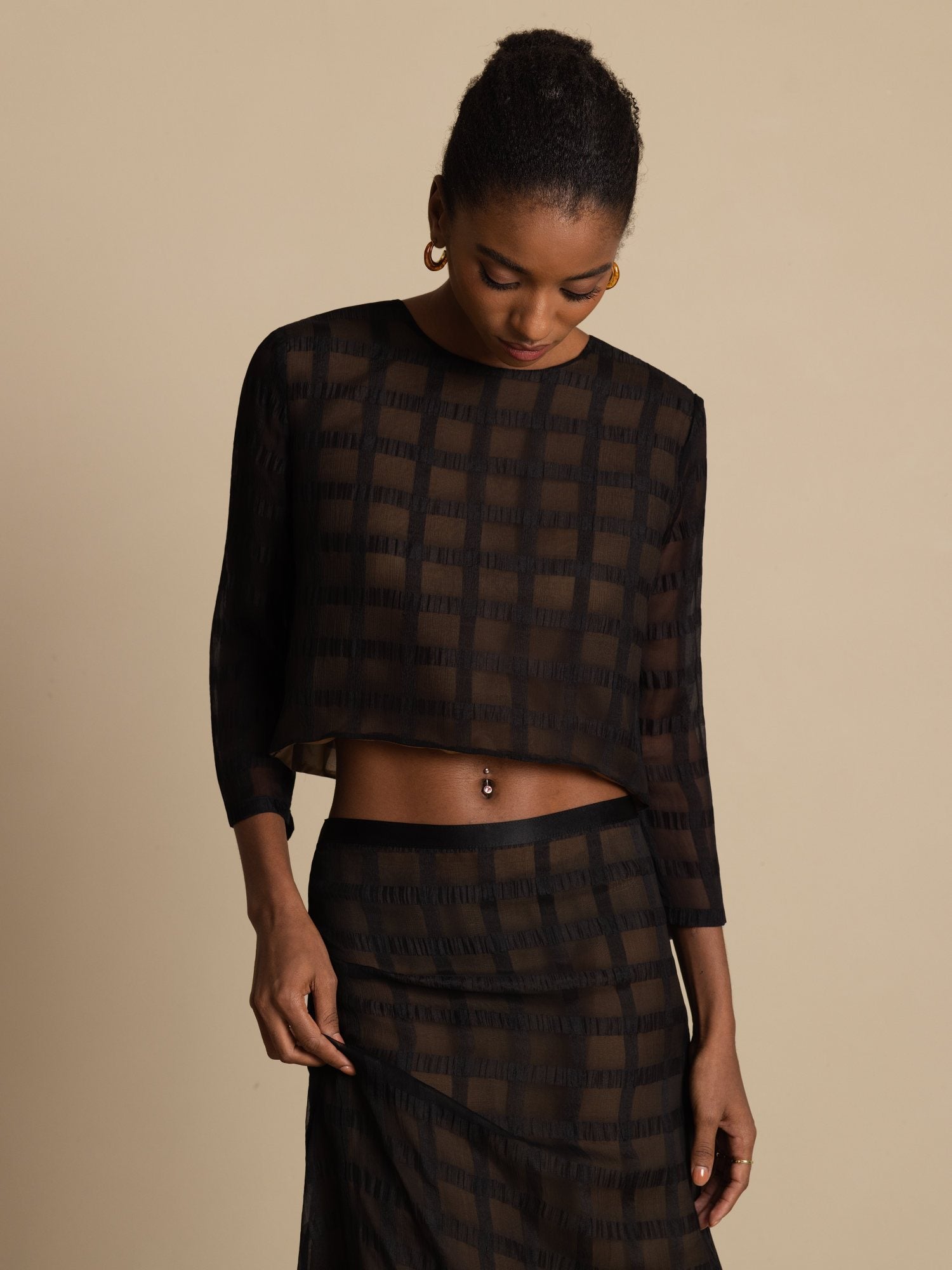 [Black] SilkSilky-UK Pure Silk Long Sleeve Round Neck Women''s Outfit Sets 007