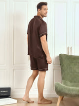 [Coffee] SilkSilky-UK Short Sleeve Notch Collar Men's Pyjamas 002
