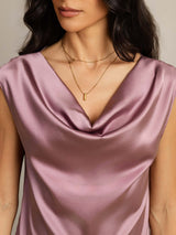[Pale Mauve] SilkSilky-UK Cap Sleeve Cowl Neck Women's T-Shirt 005