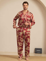 [Wine Dragon] SilkSilky-UK Long Sleeve Lapel Collar Men's Pyjamas 004