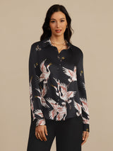 [Black] SilkSilky-UK Long Sleeve Lapel Collar Women's Shirt 001