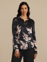 [Black] SilkSilky-UK 19Momme Long Sleeve Lapel Collar Women's Shirt 001