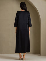 [Black] SilkSilky-UK 3/4 Sleeve Round Neck Dress 002