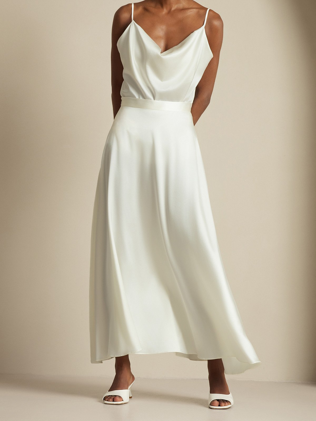 [White] SilkSilky-UK 19Momme Silk Knitted Cowl Neck Women''s Outfit Sets 006,