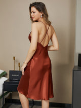 [Caramel] SilkSilky-UK Spaghetti Strap V Neck Nightdress 004