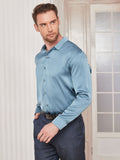 SilkSilky UK Silk Long Sleeve Collar Men's Shirt SteelBlue 003