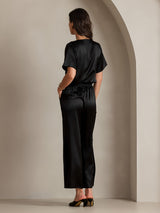[Black] SilkSilky-UK Short Sleeve Cowl Neck Women's Blouse 002