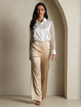 [White] SilkSilky-UK 19Momme Silk Collar Women's Shirt 006,
