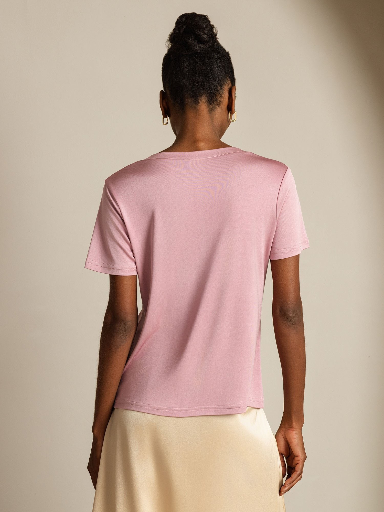 [PaleMauve] SilkSilky-UK Pure Silk V Neck Women's T-Shirt 002