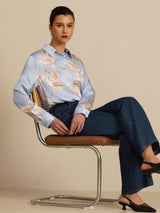[Light Blue] SilkSilky-UK Long Sleeve Lapel Collar Women's Shirt 005