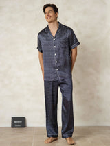 [NavyGinkgo] SilkSilky-UK Pure Silk Collar Men's Pyjamas 001