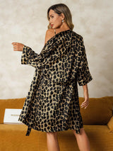 [Leopard] SilkSilky-UK 3/4 Sleeve V Neck Nightdress&Dressing gowns 002