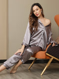 SilkSilky UK Pure Silk Long Sleeve Lapel Women's Pyjamas Gray 009