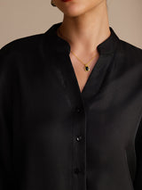 [Black] SilkSilky-UK Long Sleeve Split Women's Blouse 005