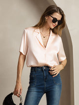[Pink] SilkSilky-UK 19Momme Silk Notched Neck Women's Shirt 005