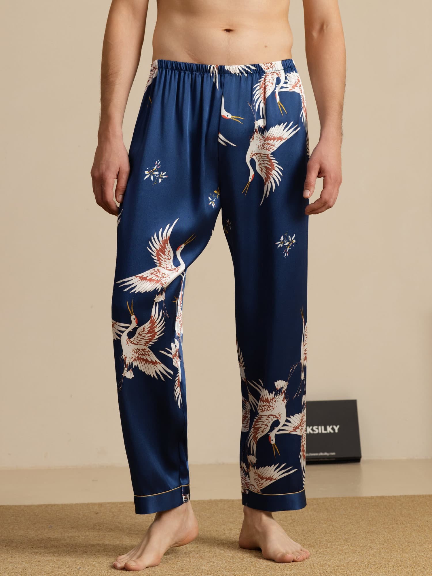 [Dark Blue] SilkSilky-UK 19Momme Mens Sleep Bottoms 001