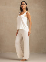 [White] SilkSilky-UK 19Momme Machine-Washable Silk Sleeveless Scoop Neck Women's Pyjamas 003