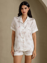 [Cream Floral] SilkSilky-UK Short Sleeve Notch Collar Women's Pyjamas 001