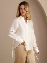 [White] SilkSilky-UK Long Sleeve Split Women's Blouse 003