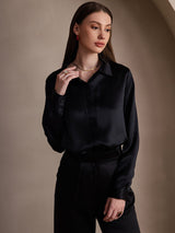 [Black] SilkSilky-UK Long Sleeve Lapel Collar Women's Shirt 001