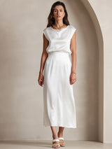 [White] SilkSilky-UK 19Momme Stretch Silk Charmeuse Skirt 005