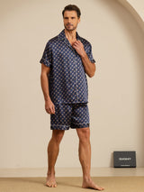 [Navy Chain] SilkSilky-UK Short Sleeve Notch Collar Men's Pyjamas 007