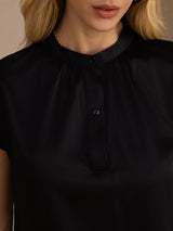 [Black] SilkSilky-UK Short Sleeve Split Women's Blouse 004