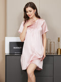 SilkSilky UK Pure Silk Short Sleeve Round Neck Nightdress Pink 003