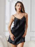 SilkSilky UK Pure Silk Sleeveless V Neck Nightdress Black 004