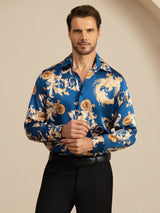 [Navy Dragon] SilkSilky-UK Long Sleeve Lapel Collar Men's Shirt 005