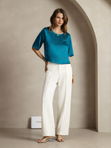 [Teal] SilkSilky-UK Half Sleeve Scoop Neck Women's T-Shirt 005