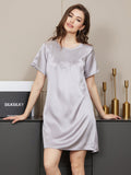 SilkSilky UK Pure Silk Short Sleeve Round Neck Nightdress LightGray 003