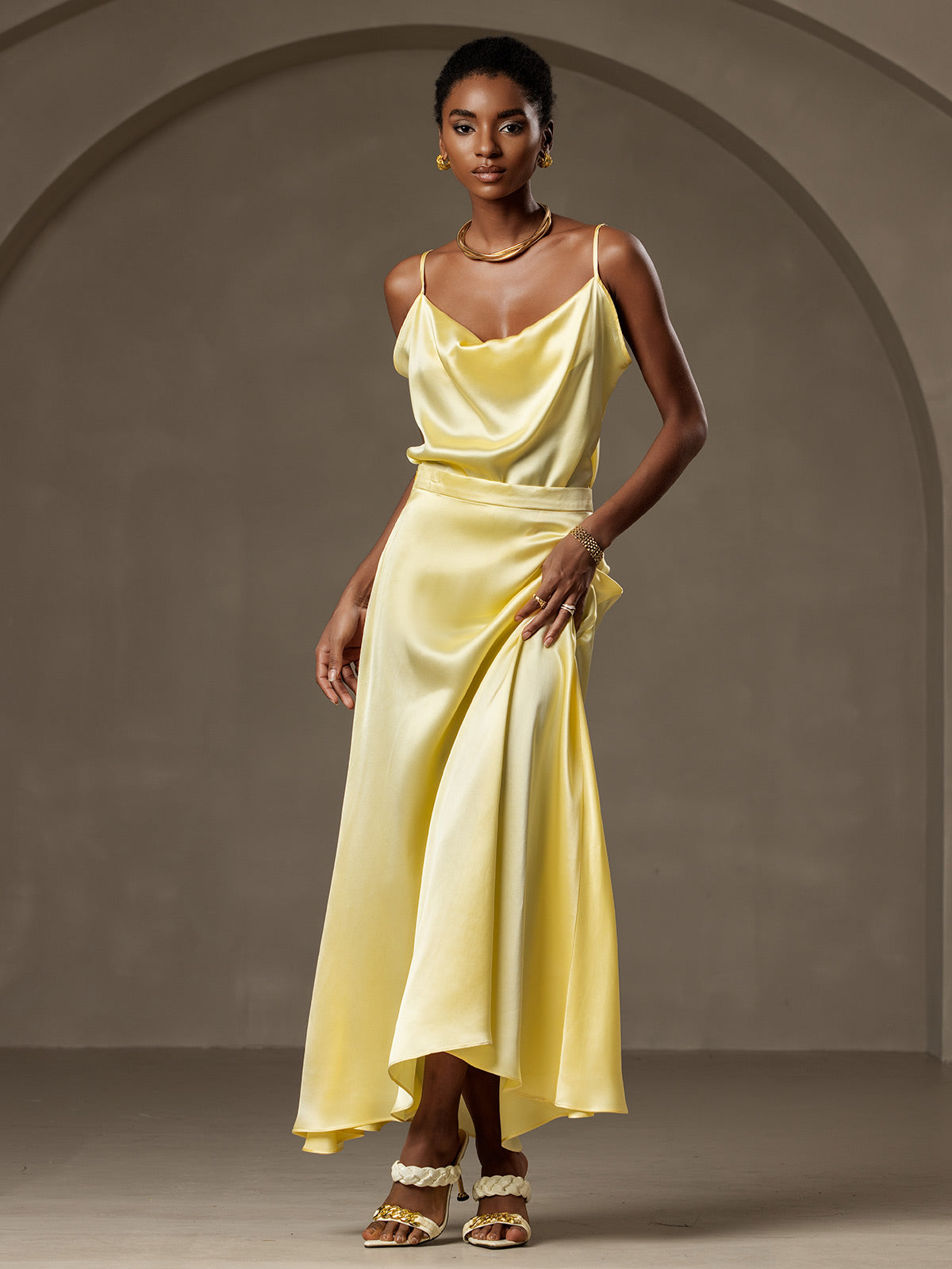 [Light Yellow] SilkSilky-UK 19Momme Silk Skirt 005