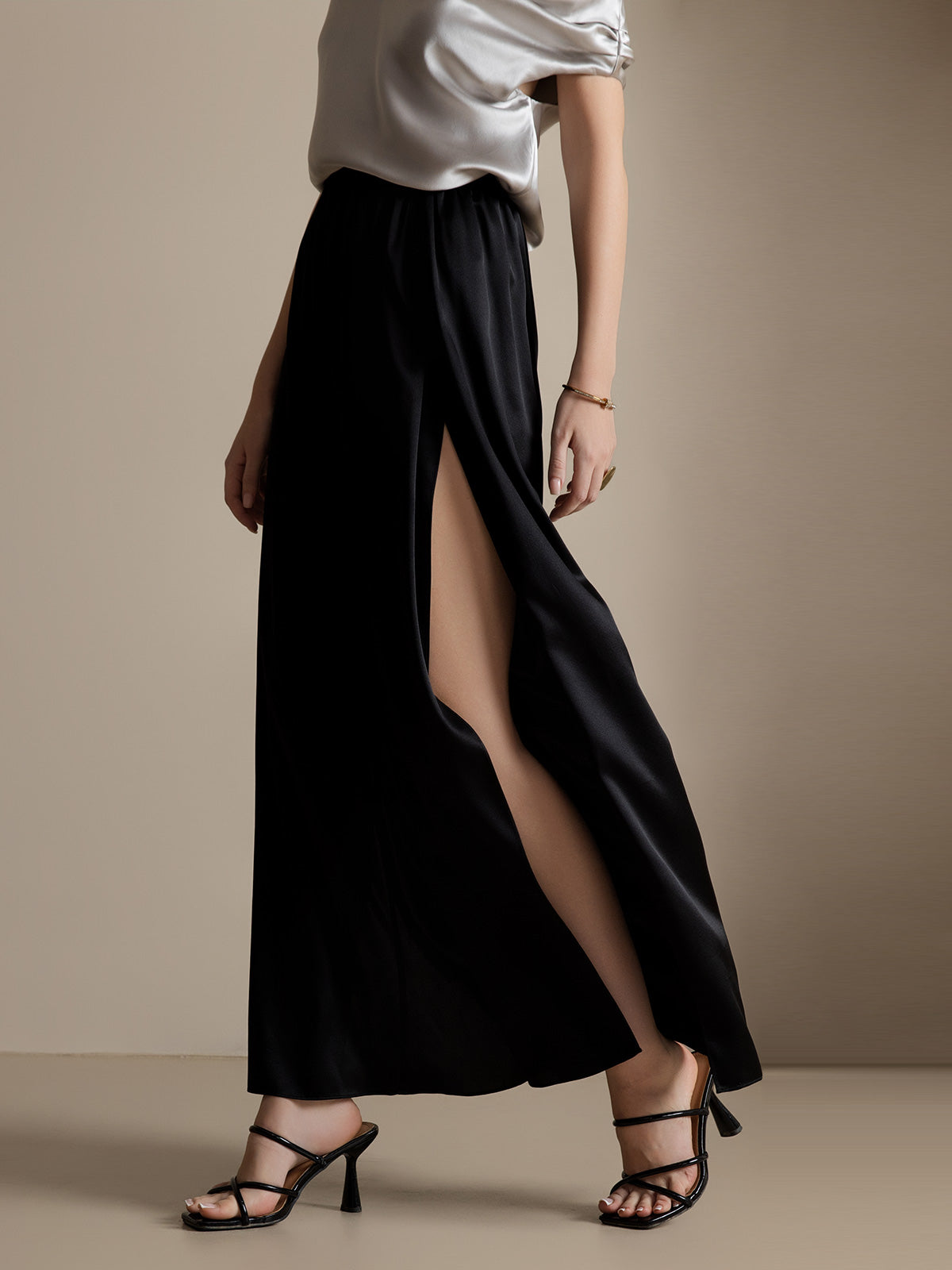 [Black] SilkSilky-UK 19Momme Silk Split Women's Pants 003
